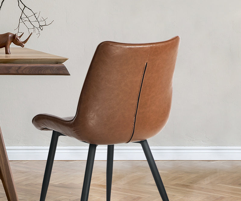 Oikiture 2x Dining Chairs Kitchen Chairs Upholstered PU Leather Brown