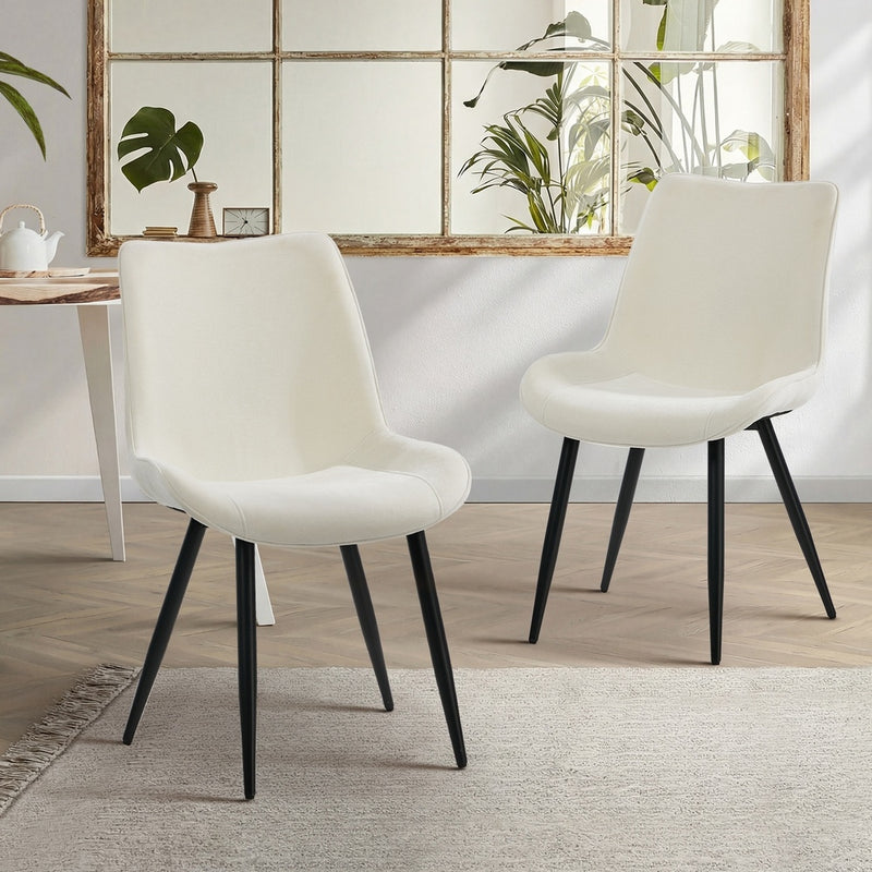 Oikiture 2x Accent Dining Chairs Upholstered Linen Fabric Green