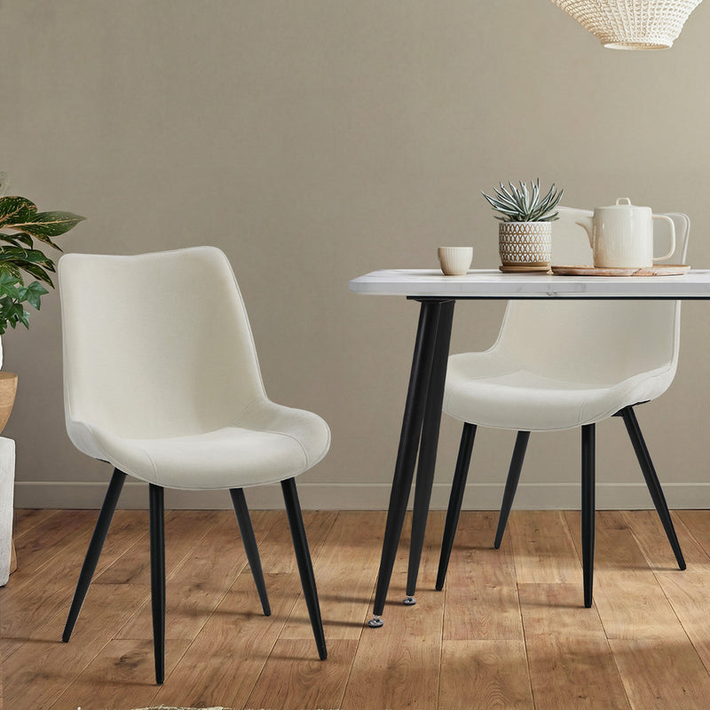 Oikiture 2x Accent Dining Chairs Upholstered Linen Fabric Green