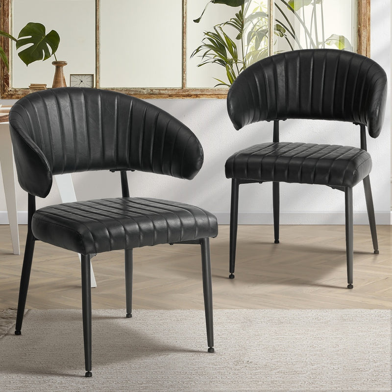 Oikiture 2x PU Leather Dining Chair Kitchen Padded Seat Black