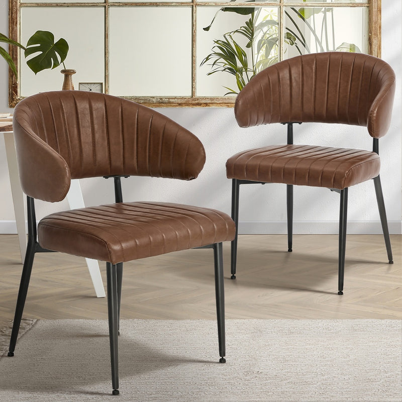 Oikiture 2x PU Leather Dining Chair Kitchen Padded Seat Brown