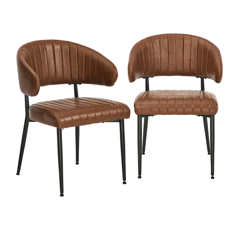 Oikiture 2x PU Leather Dining Chair Kitchen Padded Seat Brown
