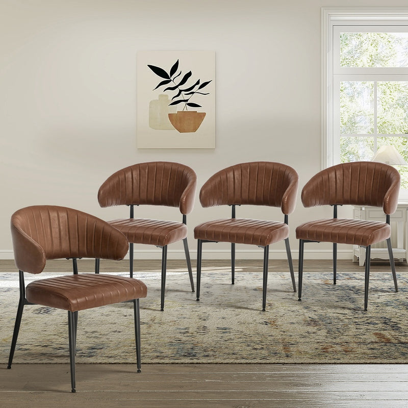 Oikiture 4x PU Leather Dining Chair Kitchen Padded Seat Brown
