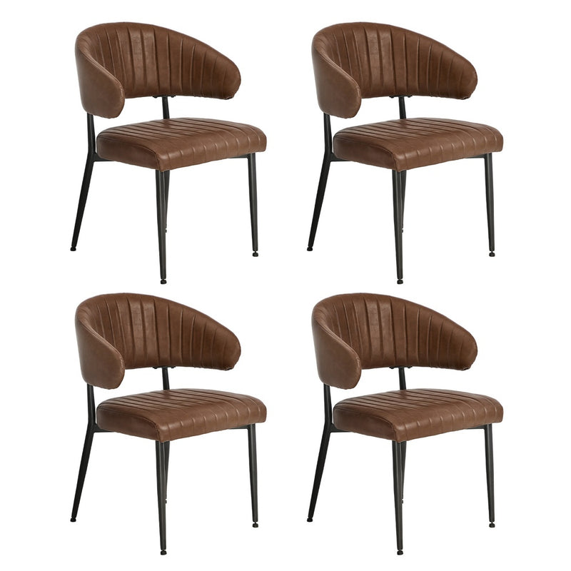 Oikiture 4x PU Leather Dining Chair Kitchen Padded Seat Brown
