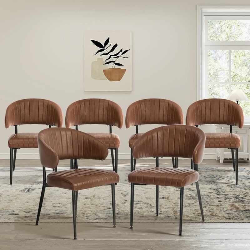 Oikiture 6x PU Leather Dining Chair Kitchen Padded Seat Brown