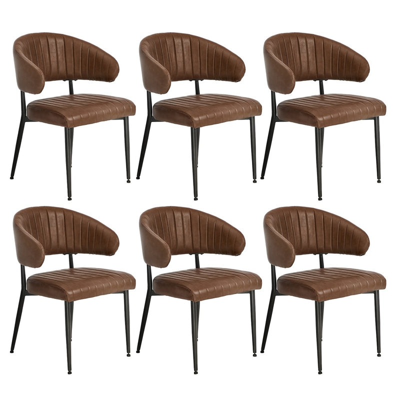 Oikiture 6x PU Leather Dining Chair Kitchen Padded Seat Brown