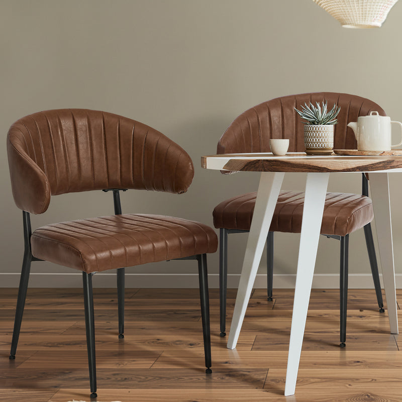Oikiture 6x PU Leather Dining Chair Kitchen Padded Seat Brown
