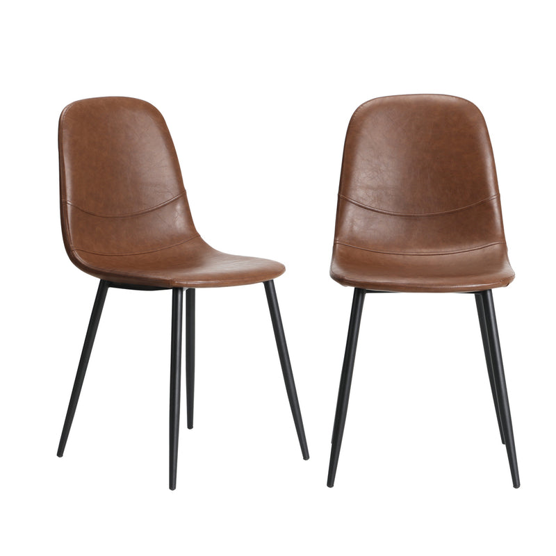 Oikiture 2x Dining Chairs Lounge Room PU Leather Brown