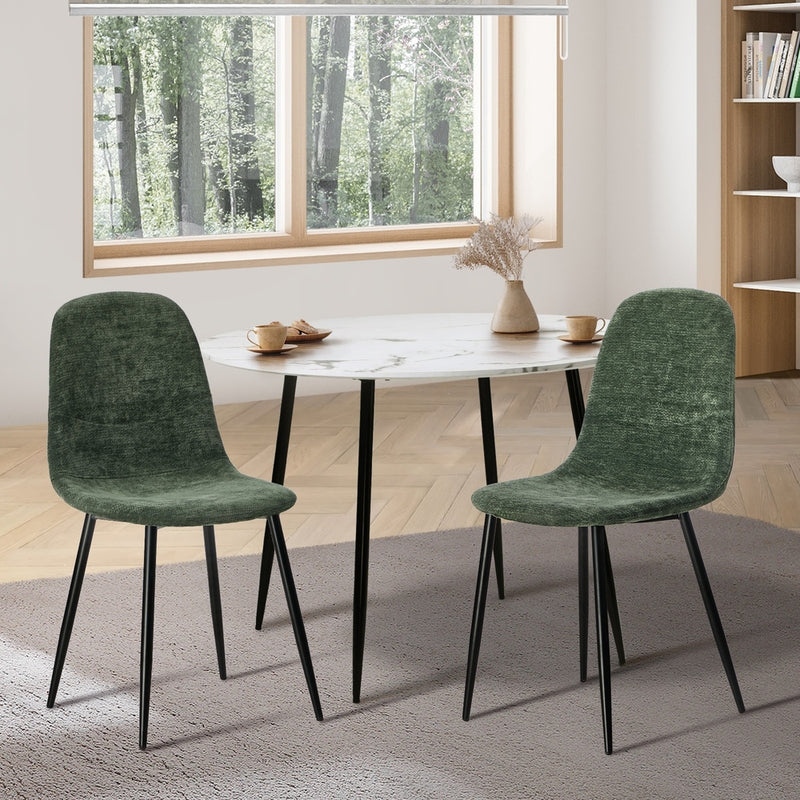 Oikiture 2x Dining Chairs Kitchen Accent Chair Lounge Chenille Green