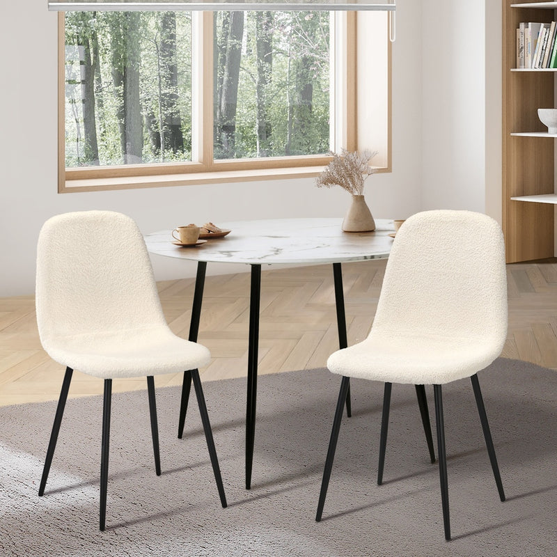Oikiture 2x Dining Chairs Sherpa White and Black