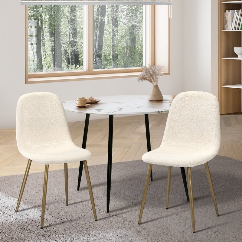Oikiture 2x Dining Chairs Sherpa White and Golden