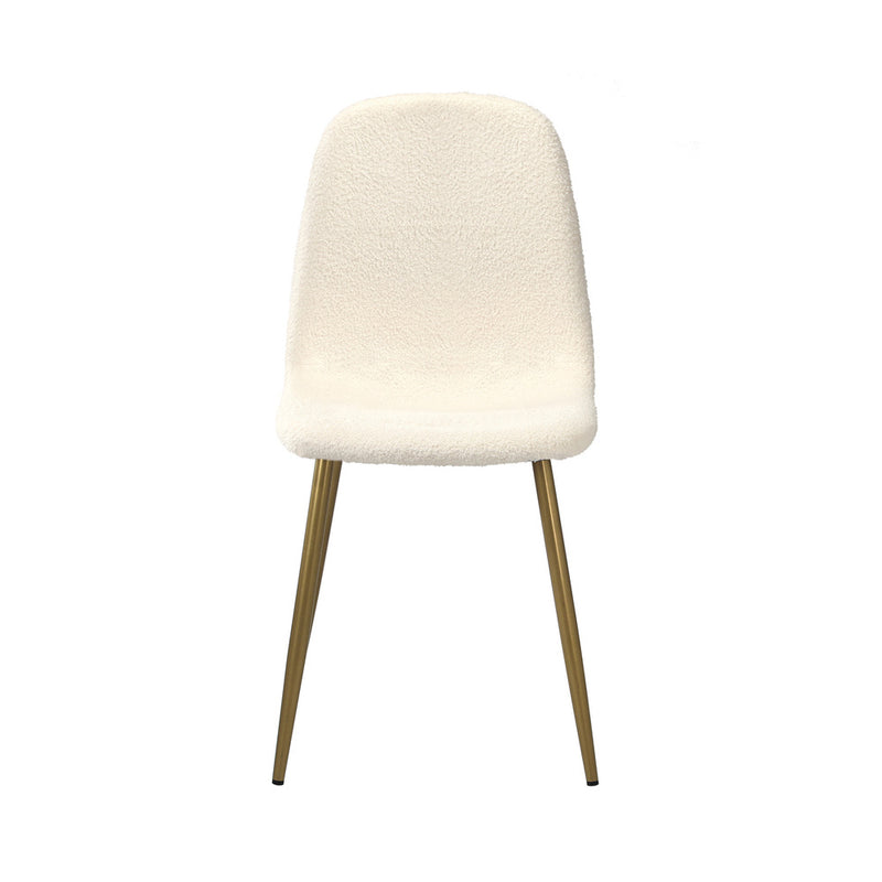 Oikiture 2x Dining Chairs Sherpa White and Golden