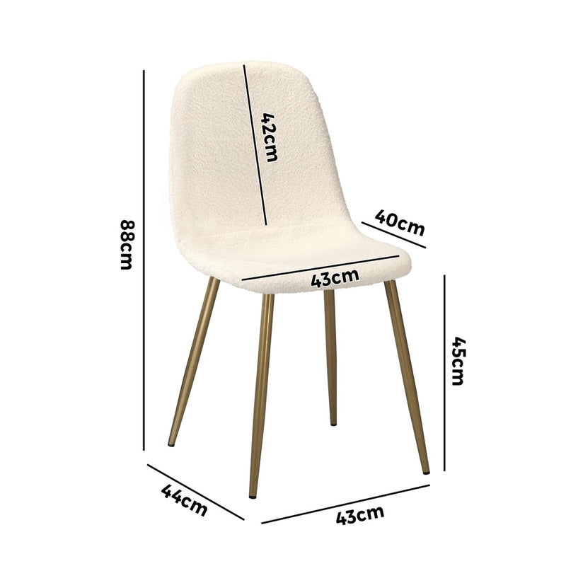 Oikiture 2x Dining Chairs Sherpa White and Golden