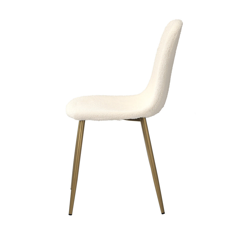 Oikiture 2x Dining Chairs Sherpa White and Golden