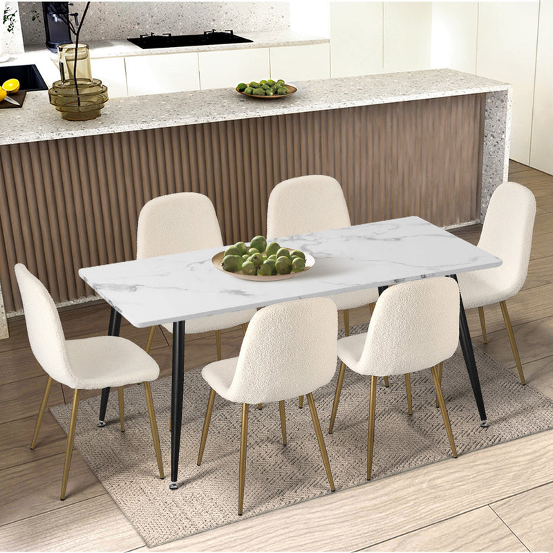 Oikiture 2x Dining Chairs Sherpa White and Golden