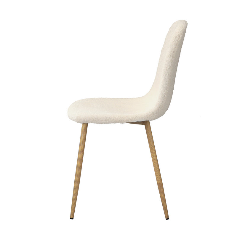 Oikiture 2x Dining Chairs Sherpa White and Wooden