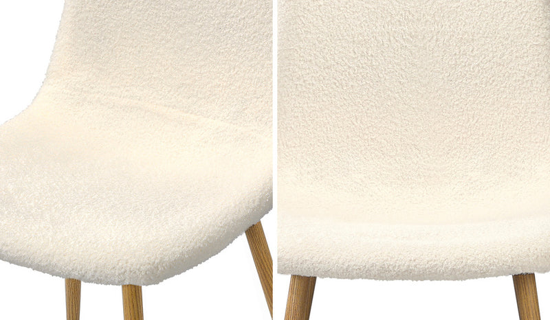 Oikiture 2x Dining Chairs Sherpa White and Wooden