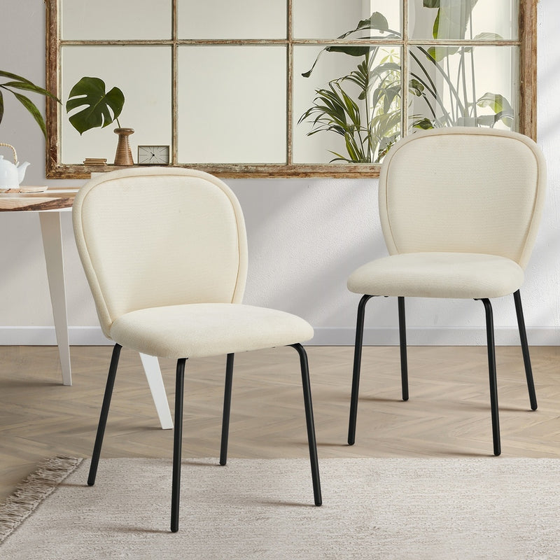 Oikiture 2x Dining Chairs Kitchen Chairs Chenille Pad Metal Legs Beige
