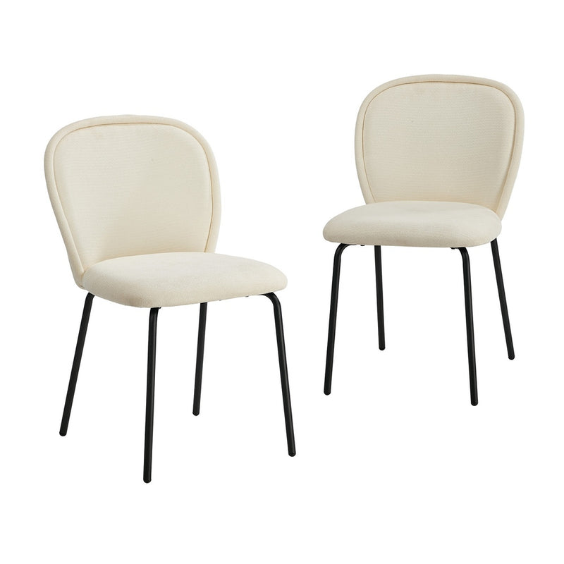 Oikiture 2x Dining Chairs Kitchen Chairs Chenille Pad Metal Legs Beige