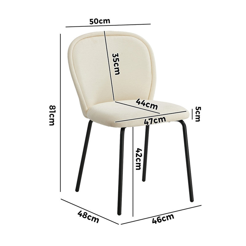 Oikiture 2x Dining Chairs Kitchen Chairs Chenille Pad Metal Legs Beige