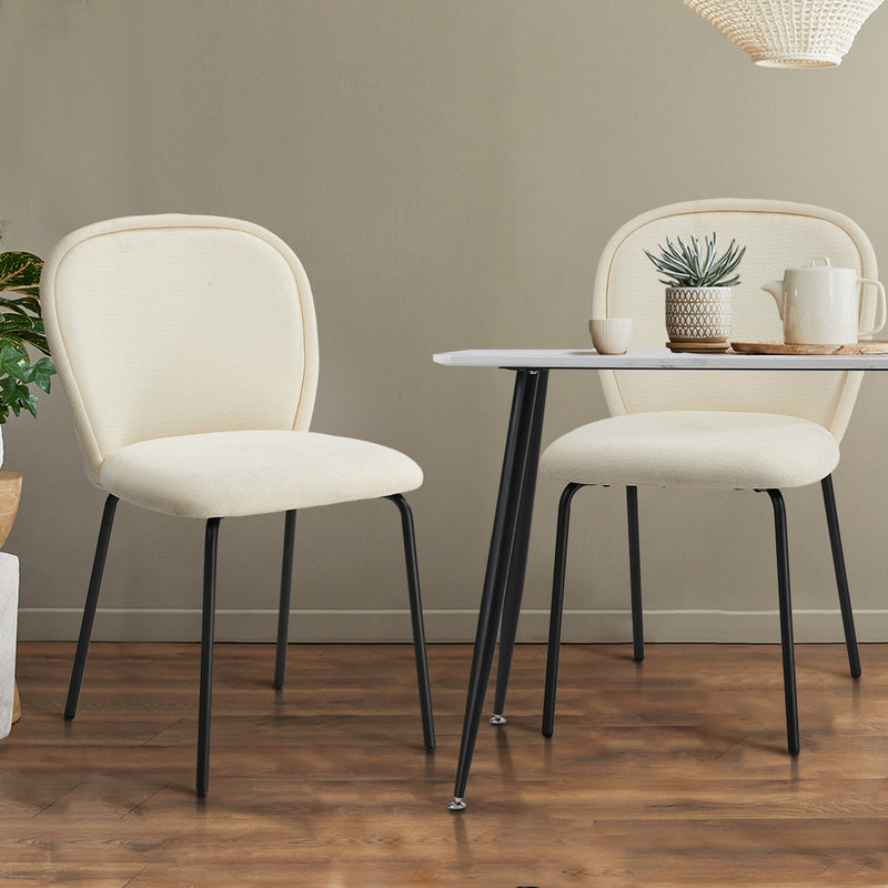 Oikiture 2x Dining Chairs Kitchen Chairs Chenille Pad Metal Legs Beige