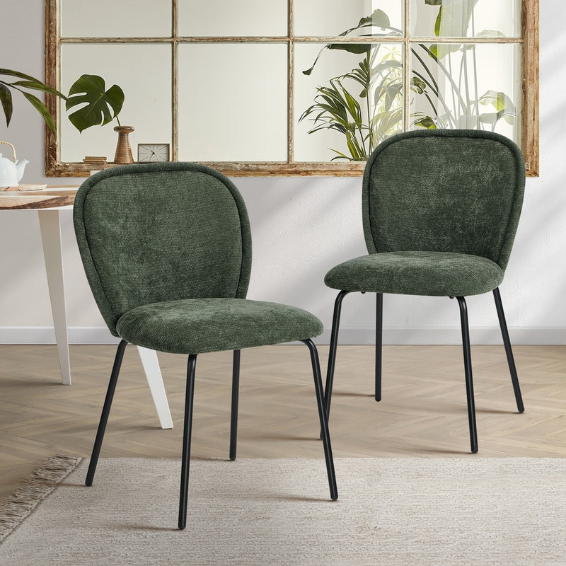 Oikiture 2x Dining Chairs Kitchen Chairs Chenille Pad Metal Legs Green