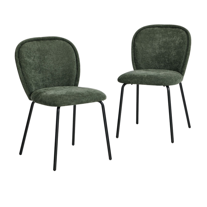 Oikiture 2x Dining Chairs Kitchen Chairs Chenille Pad Metal Legs Green