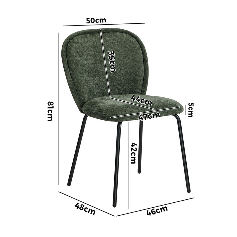 Oikiture 2x Dining Chairs Kitchen Chairs Chenille Pad Metal Legs Green