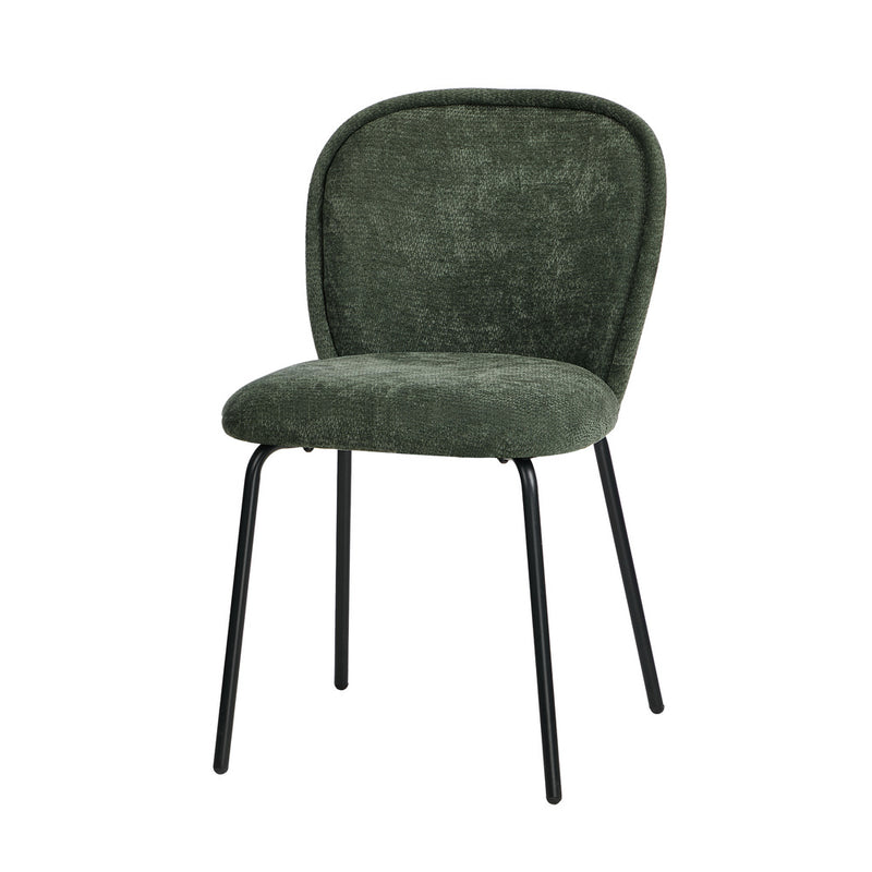 Oikiture 2x Dining Chairs Kitchen Chairs Chenille Pad Metal Legs Green
