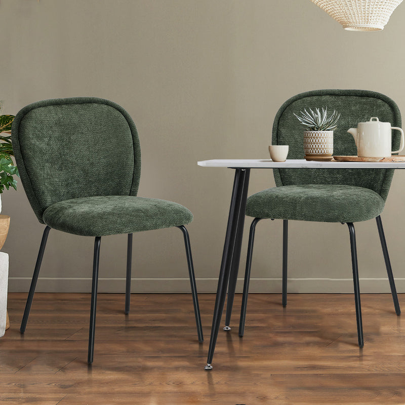 Oikiture 2x Dining Chairs Kitchen Chairs Chenille Pad Metal Legs Green