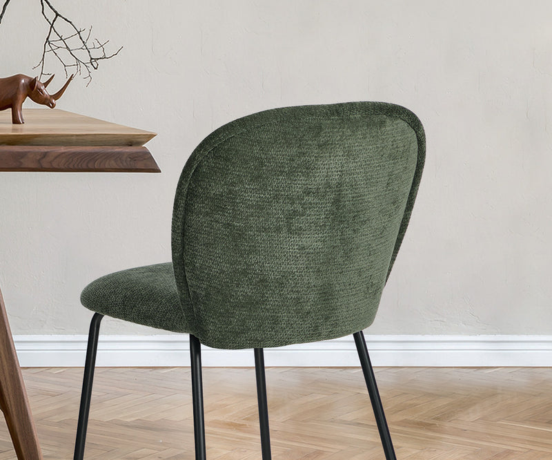 Oikiture 2x Dining Chairs Kitchen Chairs Chenille Pad Metal Legs Green
