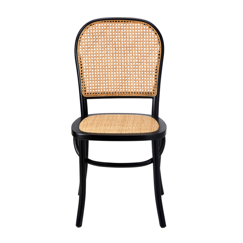 Oikiture Dining Chairs Wooden Chairs Rattan Seat Black