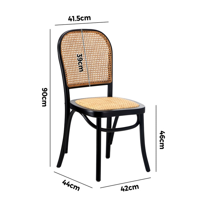 Oikiture Dining Chairs Wooden Chairs Rattan Seat Black