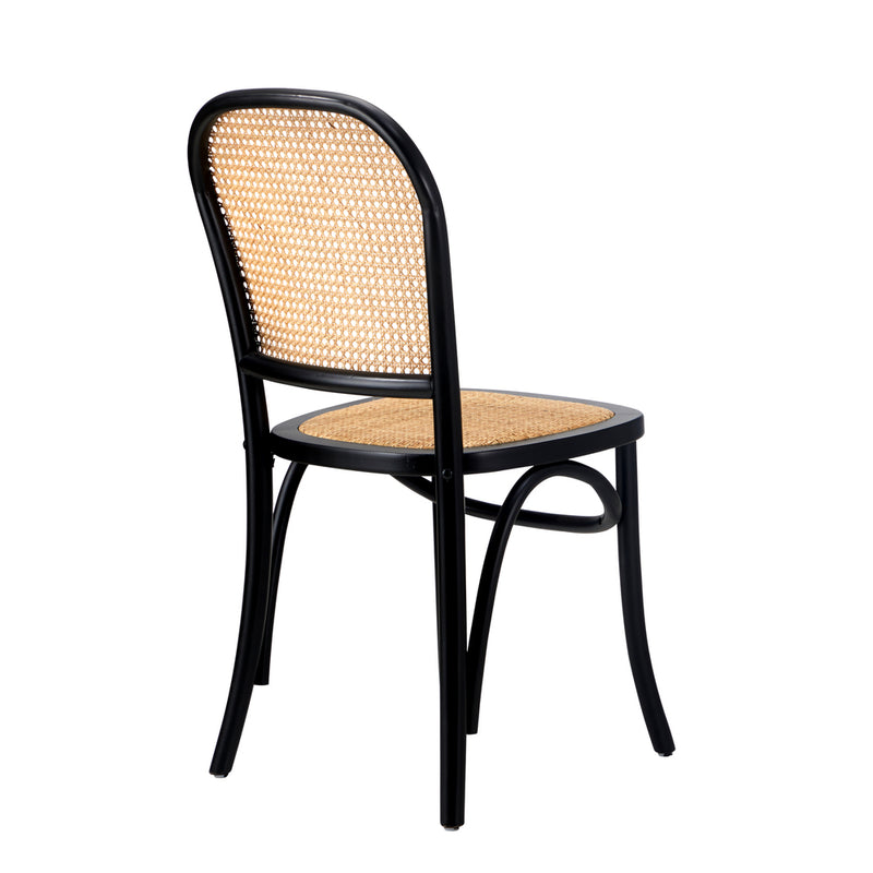Oikiture Dining Chairs Wooden Chairs Rattan Seat Black