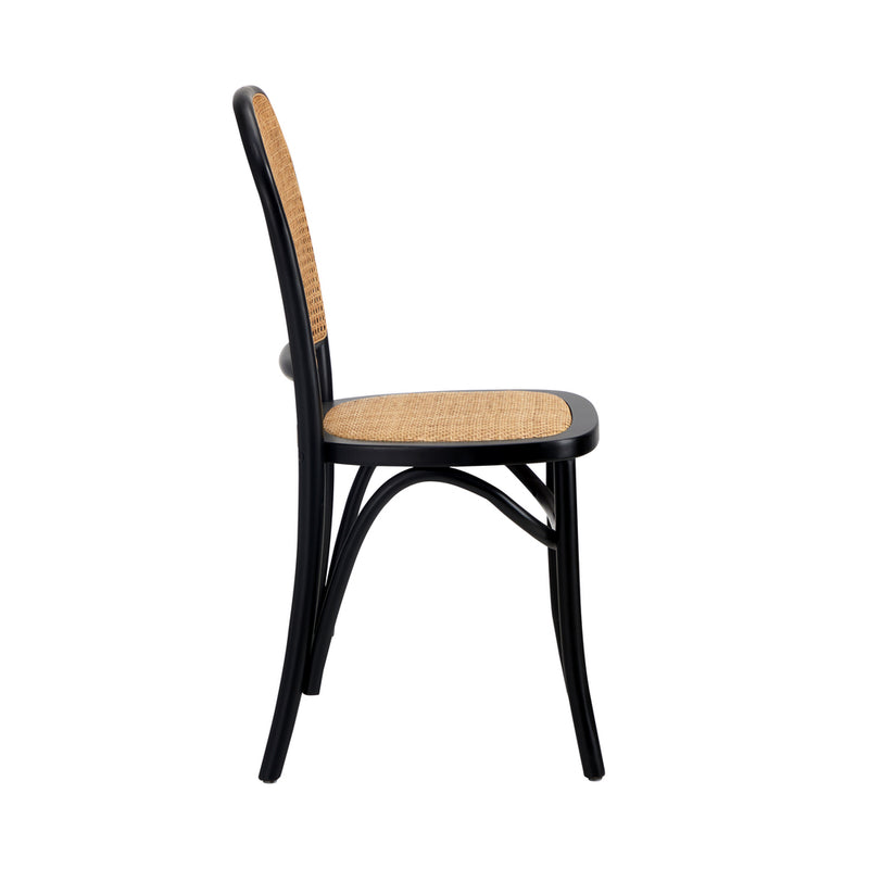 Oikiture Dining Chairs Wooden Chairs Rattan Seat Black