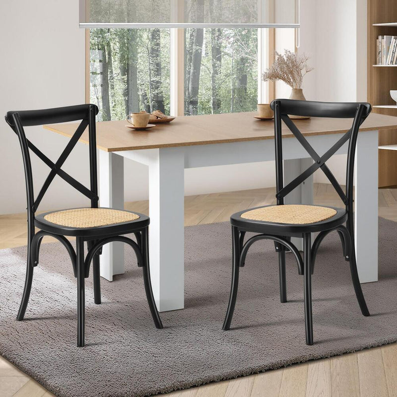 Oikiture Set of 2 Dining Chair with Crossback Timber Black
