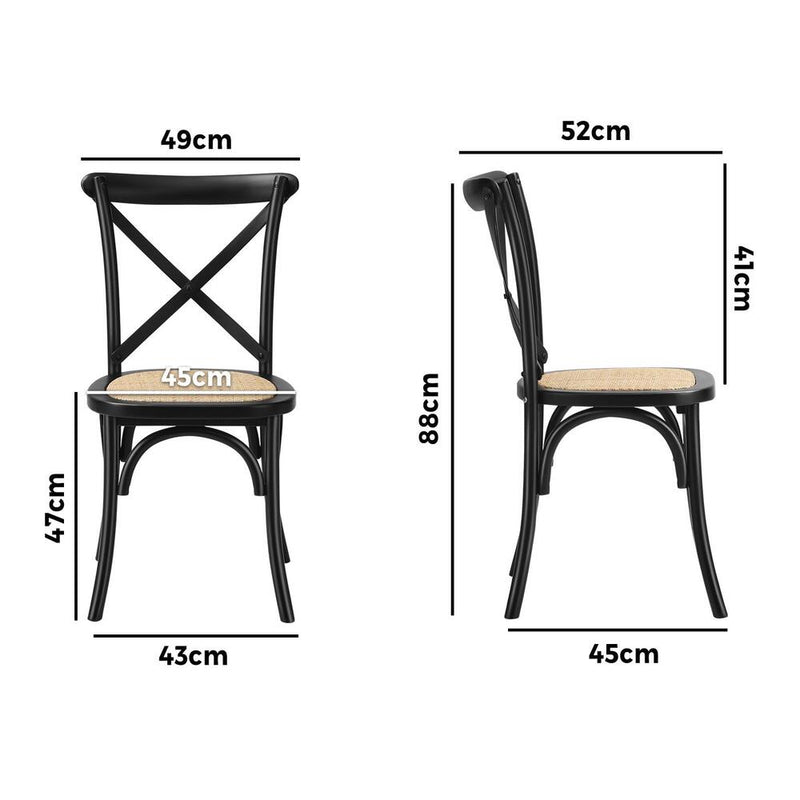 Oikiture Set of 2 Dining Chair with Crossback Timber Black