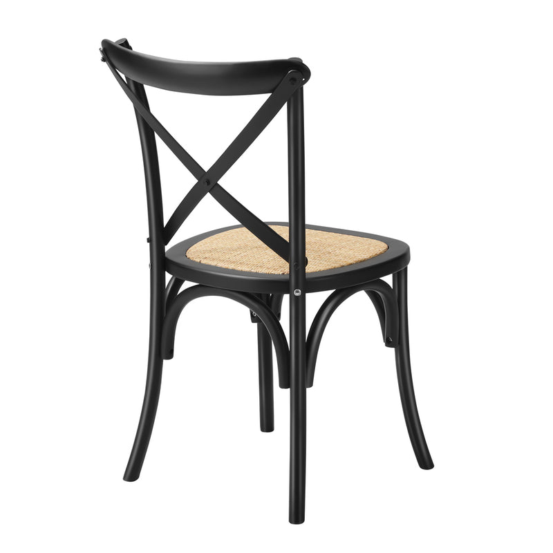 Oikiture Set of 2 Dining Chair with Crossback Timber Black