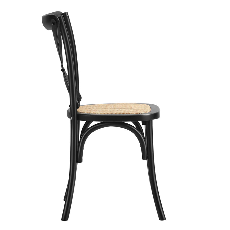 Oikiture Set of 2 Dining Chair with Crossback Timber Black