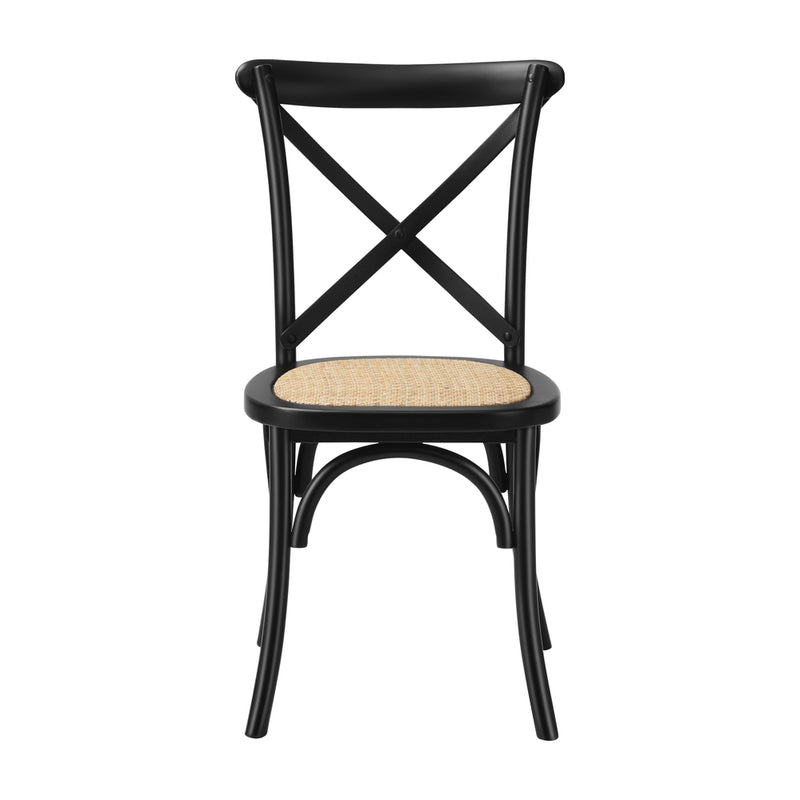 Oikiture 4PCS Crossback Dining Chair Ratan Seat Black