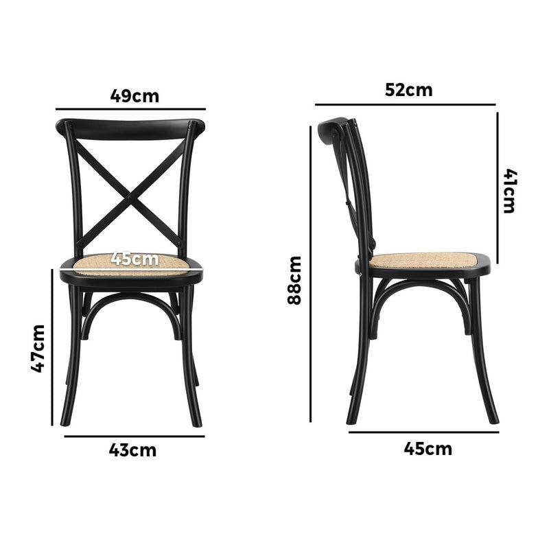 Oikiture 4PCS Crossback Dining Chair Ratan Seat Black