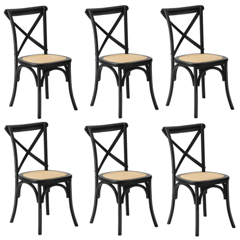Oikiture 6PCS Crossback Dining Chair Ratan Seat Black