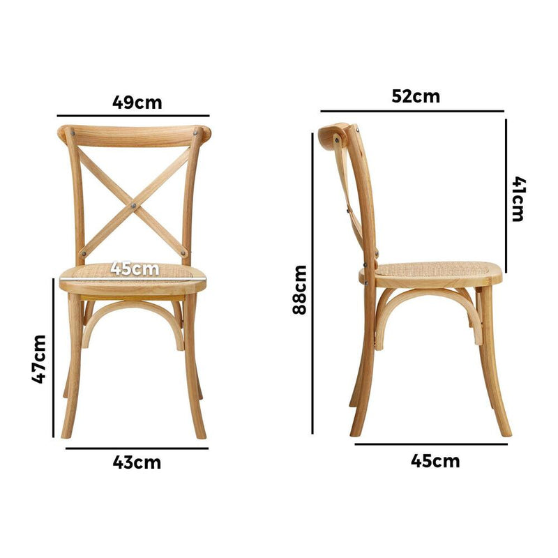 Oikiture Set of 2 Dining Chair with Crossback Timber Wooden