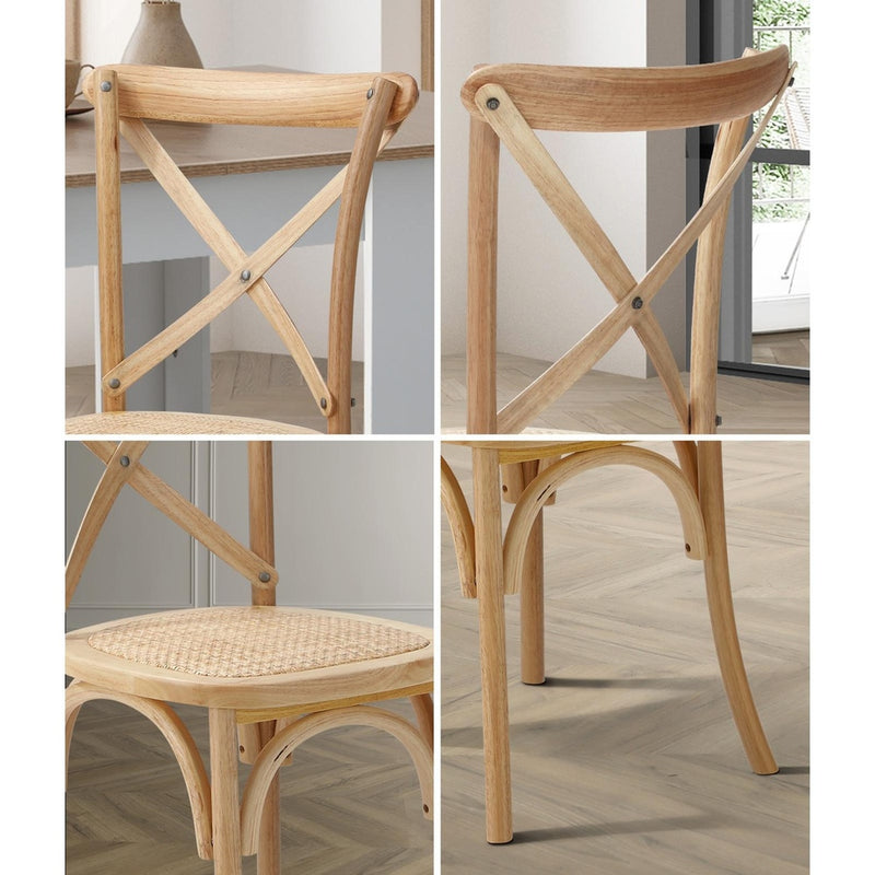 Oikiture 4PCS Crossback Dining Chair Ratan Seat Natural