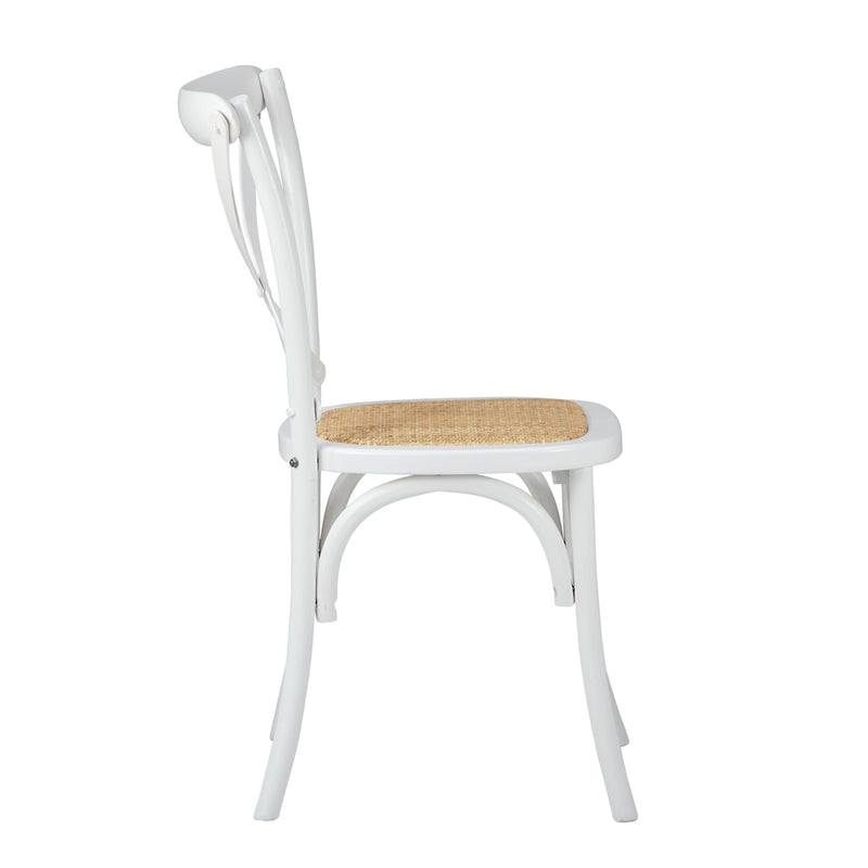 Oikiture 2PCS Crossback Dining Chair Solid Wood Ratan Seat White
