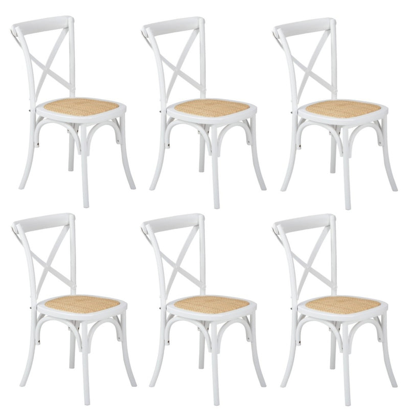 Oikiture 6PCS Crossback Dining Chair Ratan Seat White