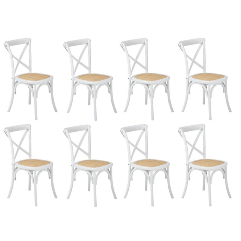 Oikiture 8PCS Crossback Dining Chair Solid Wood Ratan Seat White