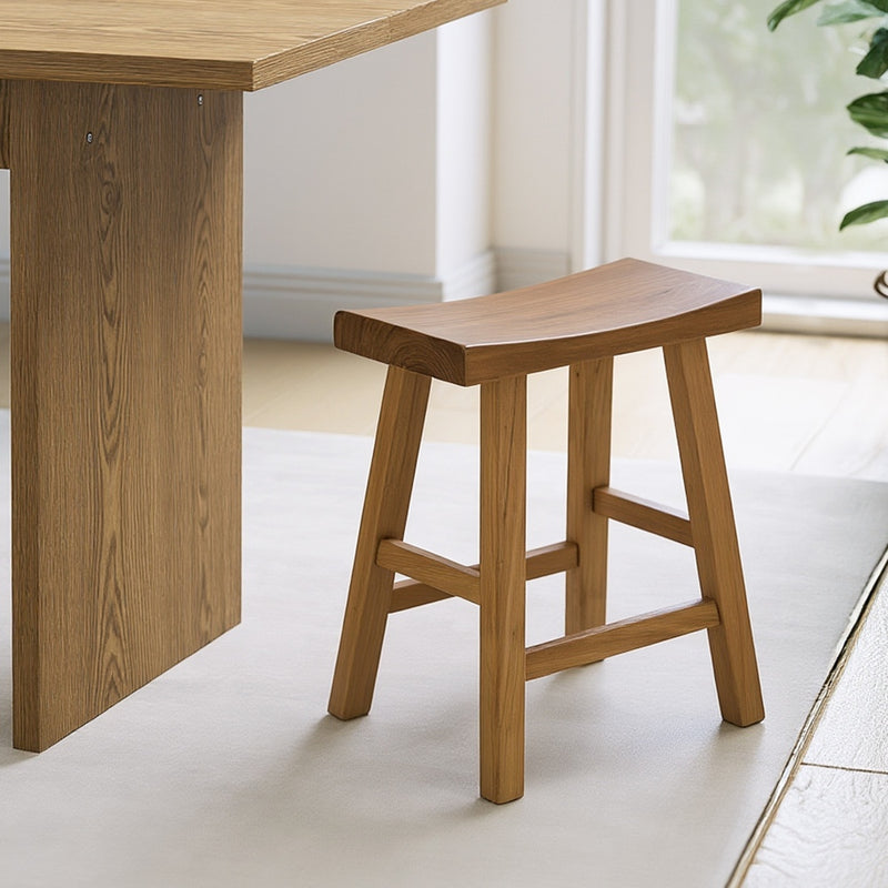 Oikiture Elm Wood Stool Kitchen Dining Seat Natural Timber