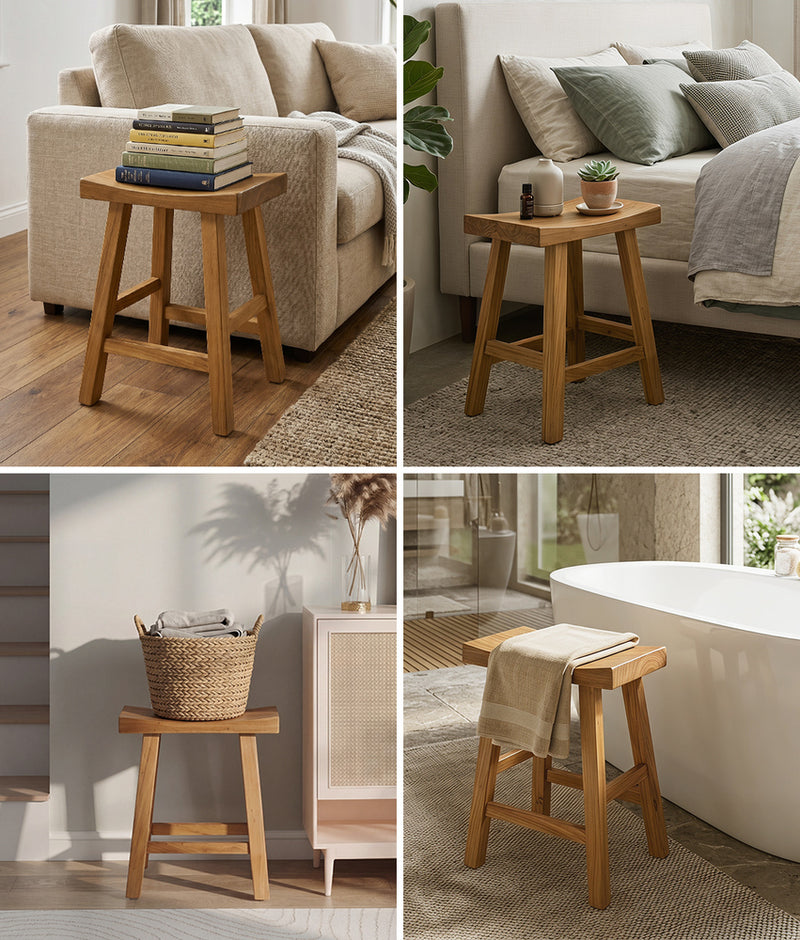 Oikiture Elm Wood Stool Kitchen Dining Seat Natural Timber