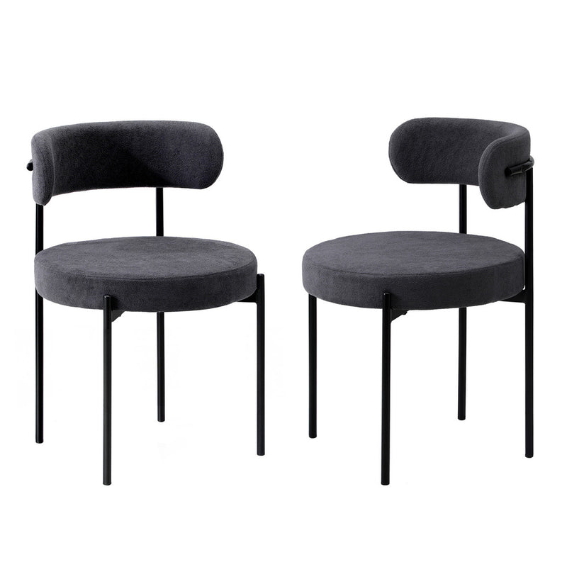 Oikiture 2x Dining Chair Boucle Seat Backrest Dark Grey